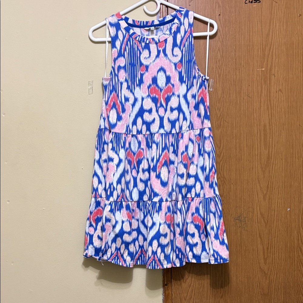 Crown & Ivy Blue and Pink Patterned Women  Dress